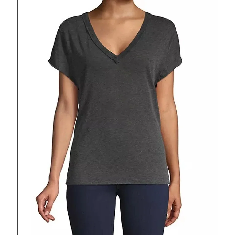 Free People We the Free Kaylen V Neck Short Sleeve T-Shirt Black size: S -NEW!